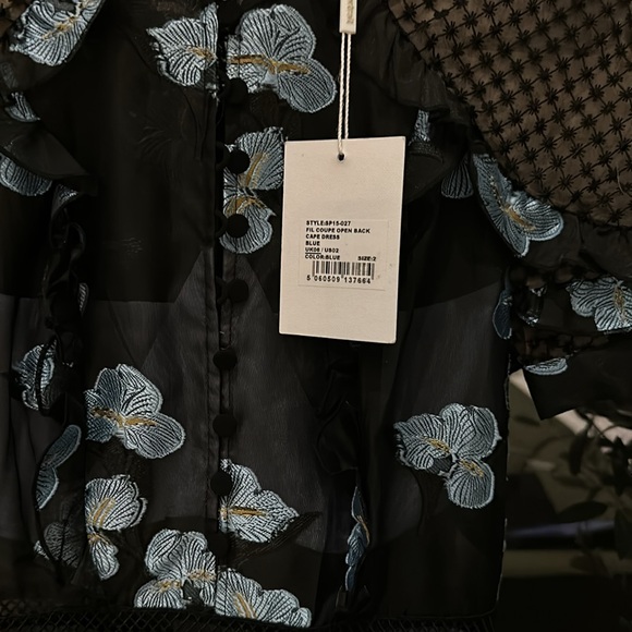 Self-portrait size 2 dress, midi length is black with blue flowers, nwt - Picture 3 of 11